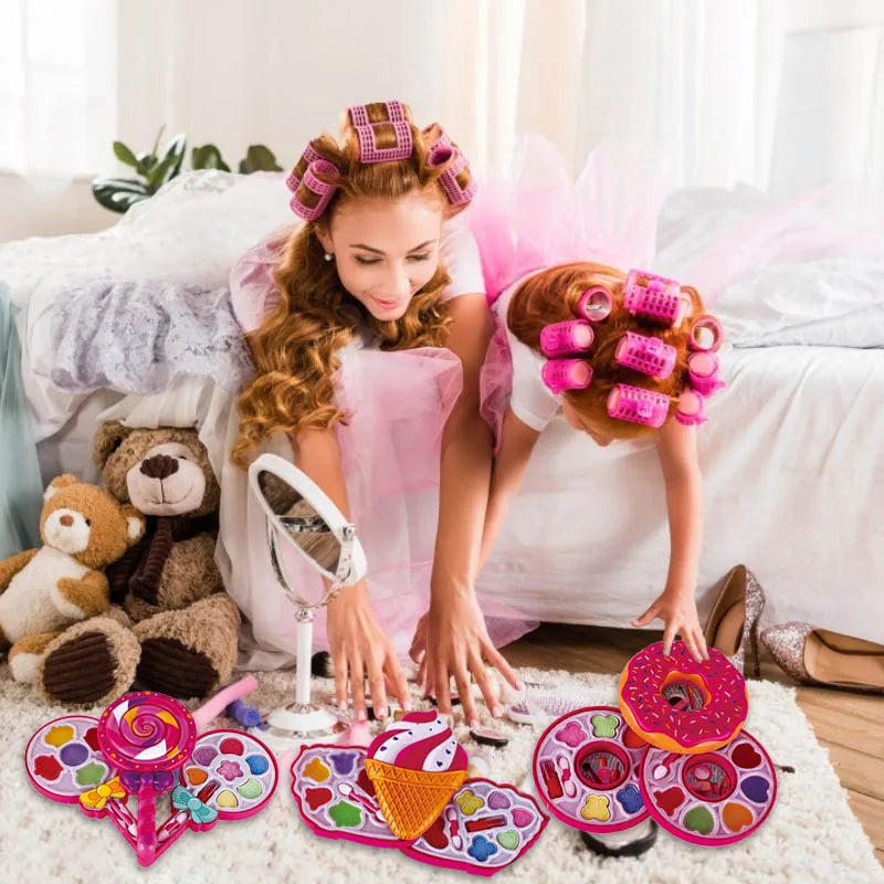 HKM-174099 Girls' Makeup Play Set with Eco-Friendly Lipstick, Blush, and Eyeshadow in Cute Donut and Ice Cream Designs