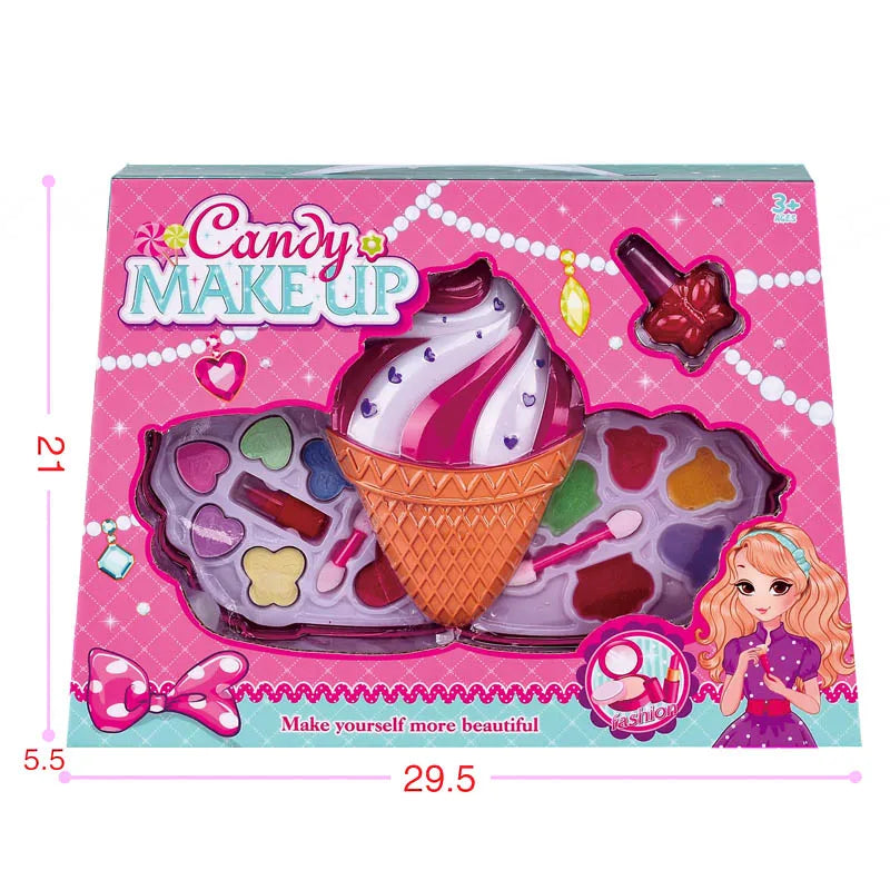 HKM-174099 Girls' Makeup Play Set with Eco-Friendly Lipstick, Blush, and Eyeshadow in Cute Donut and Ice Cream Designs