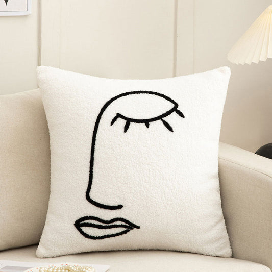 HKM-174227 Abstract Embroidery Plush Sofa Pillowcase for Light Luxury Living Room Decor