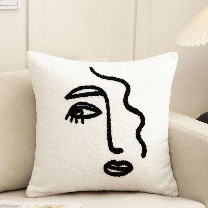 HKM-174227 Abstract Embroidery Plush Sofa Pillowcase for Light Luxury Living Room Decor