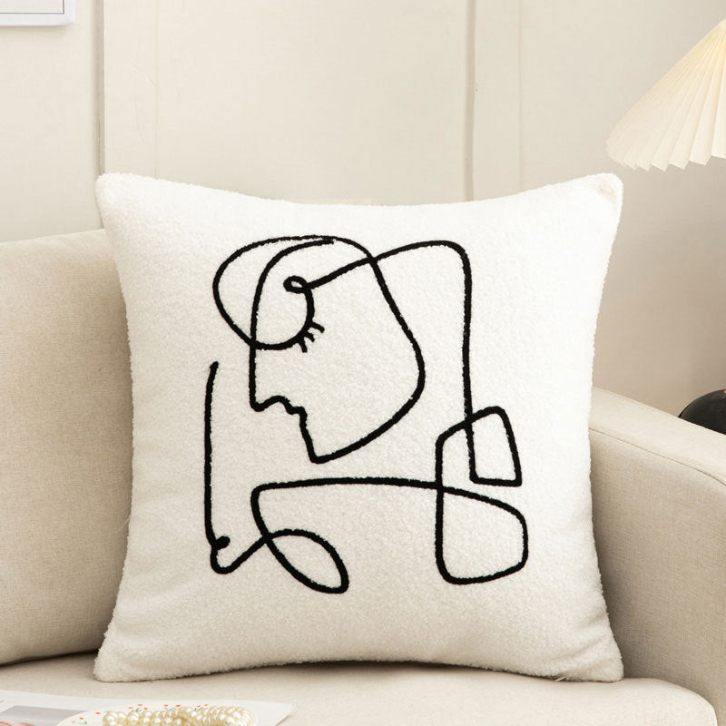 HKM-174227 Abstract Embroidery Plush Sofa Pillowcase for Light Luxury Living Room Decor
