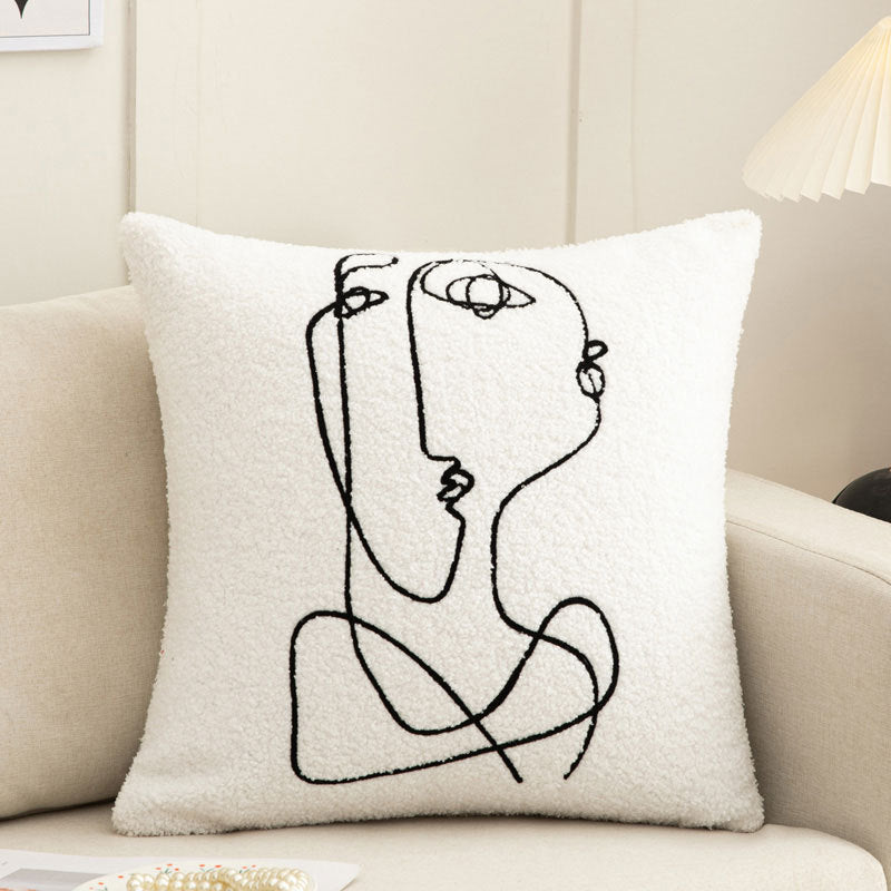 HKM-174227 Abstract Embroidery Plush Sofa Pillowcase for Light Luxury Living Room Decor