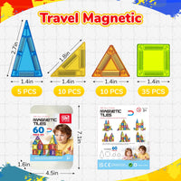 HKM-174483 Educational Portable Magnetic Building Block Set - 60 Pieces with Travel Box for Ages 2 and Up