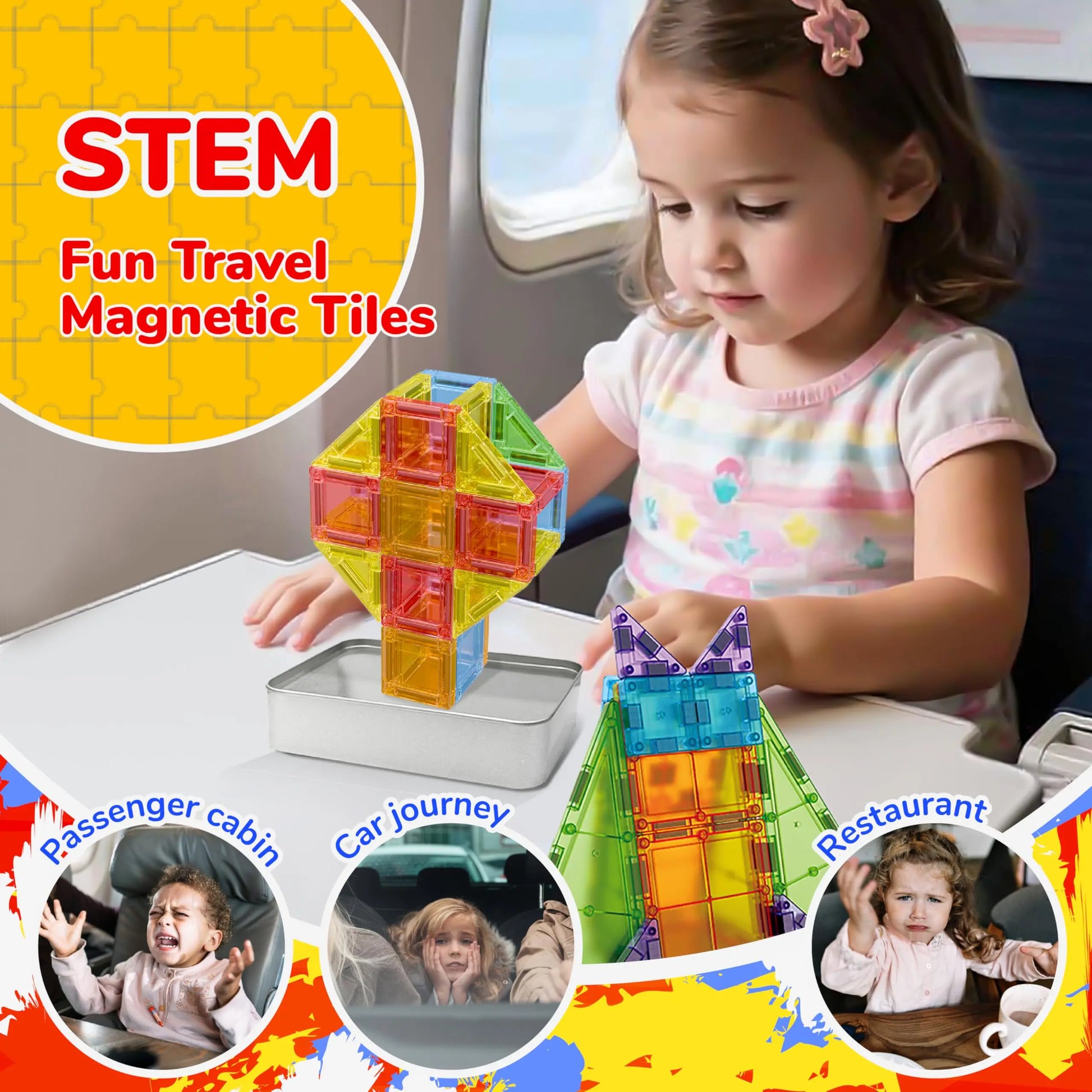 Educational Portable Magnetic Building Block Set - 60 Pieces with Travel Box for Ages 2 and Up