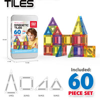 HKM-174483 Educational Portable Magnetic Building Block Set - 60 Pieces with Travel Box for Ages 2 and Up