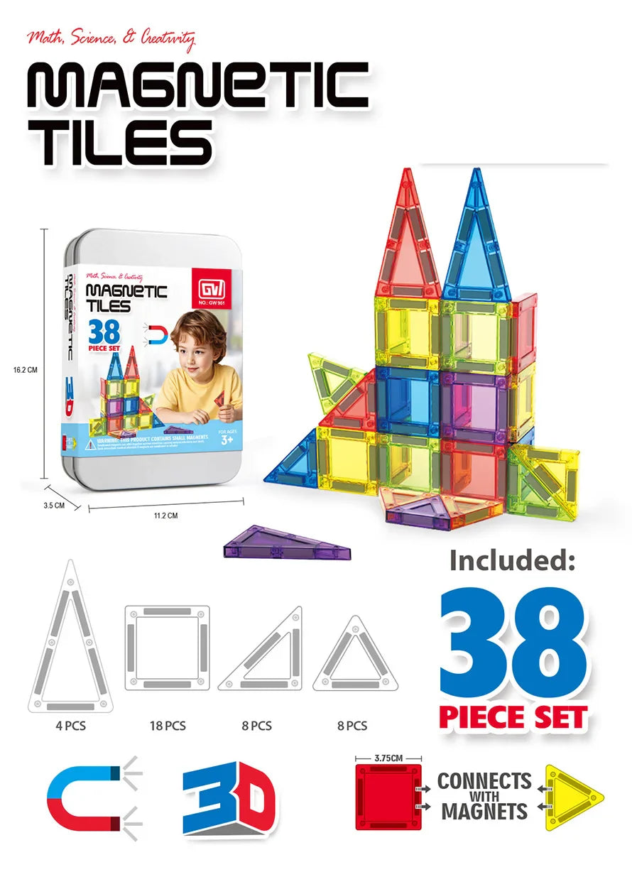 Educational Portable Magnetic Building Block Set - 60 Pieces with Travel Box for Ages 2 and Up