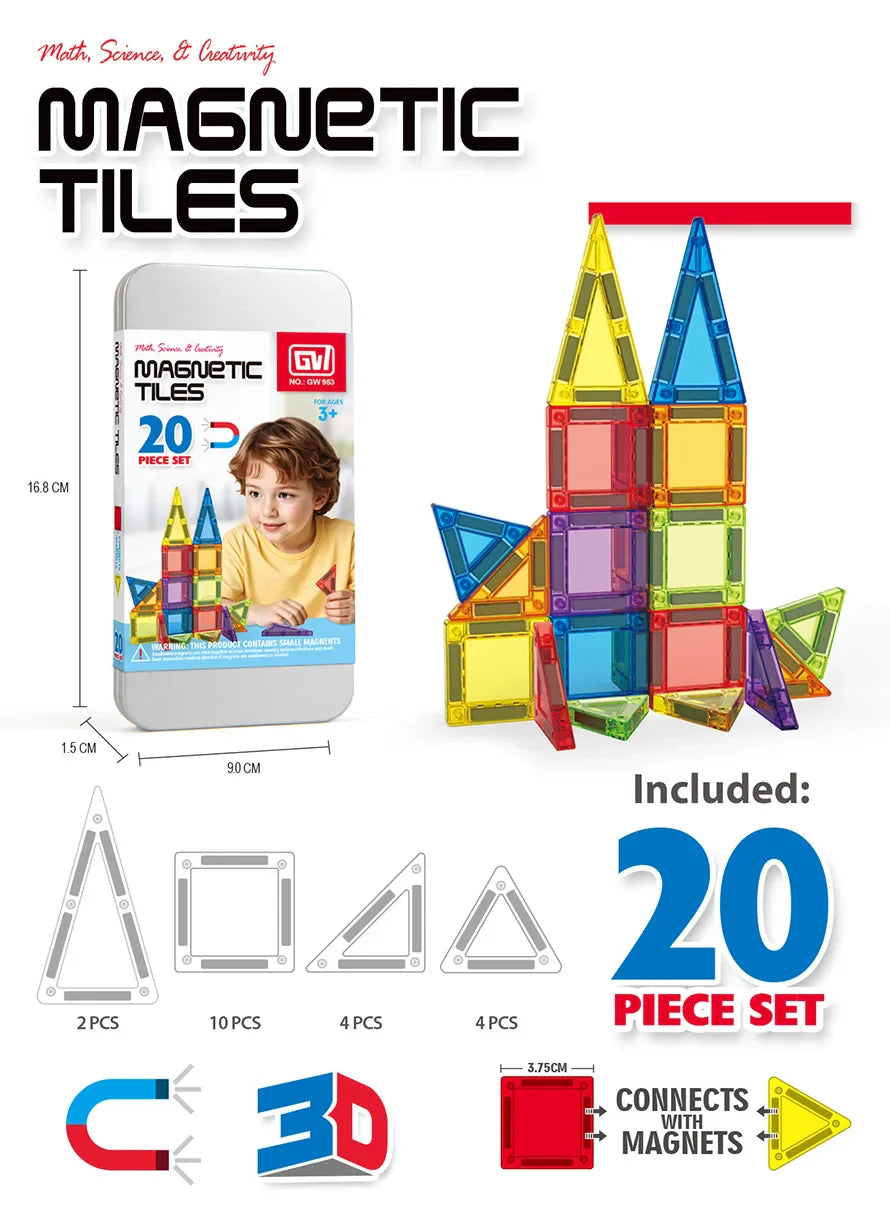 Educational Portable Magnetic Building Block Set - 60 Pieces with Travel Box for Ages 2 and Up