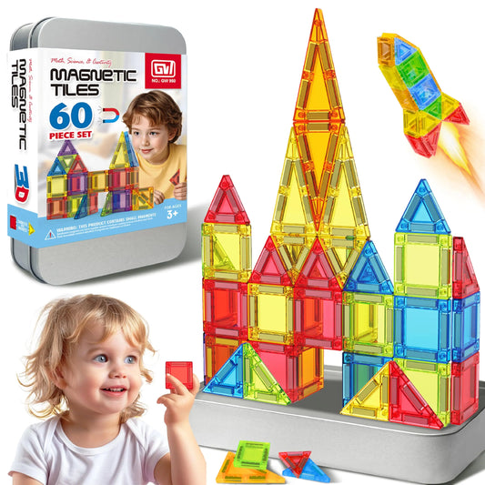 Educational Portable Magnetic Building Block Set - 60 Pieces with Travel Box for Ages 2 and Up