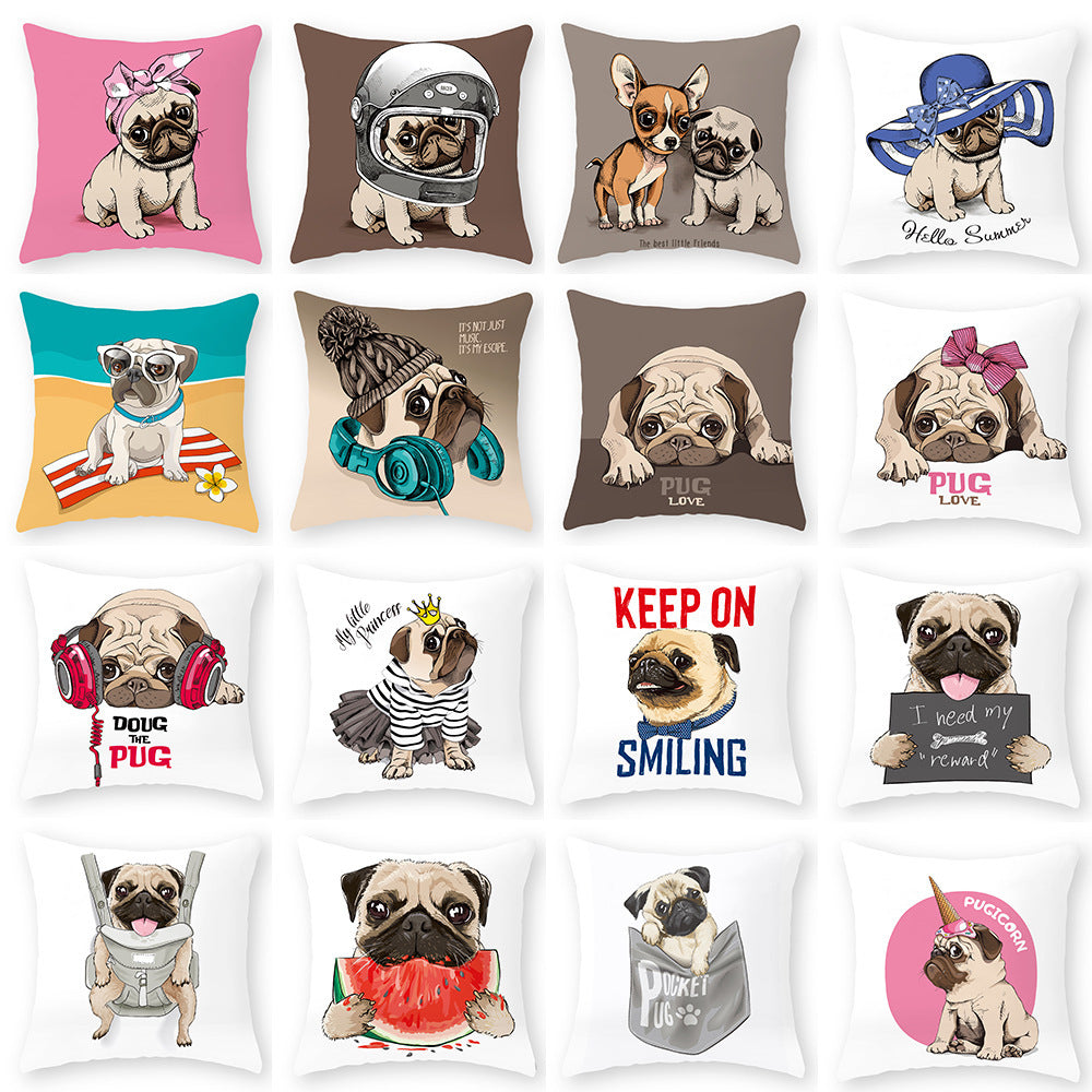 HKM-174675 Cartoon Dog Peach Skin Pillowcase for Car, Sofa, and Waist Support