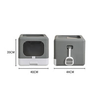 HKM-174675 Extra-Large Fully Enclosed Double-Door Cat Litter Basin with Shovel – Durable PE Material, 40x44x39CM