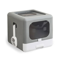 HKM-174675 Extra-Large Fully Enclosed Double-Door Cat Litter Basin with Shovel – Durable PE Material, 40x44x39CM