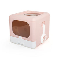 HKM-174675 Extra-Large Fully Enclosed Double-Door Cat Litter Basin with Shovel – Durable PE Material, 40x44x39CM