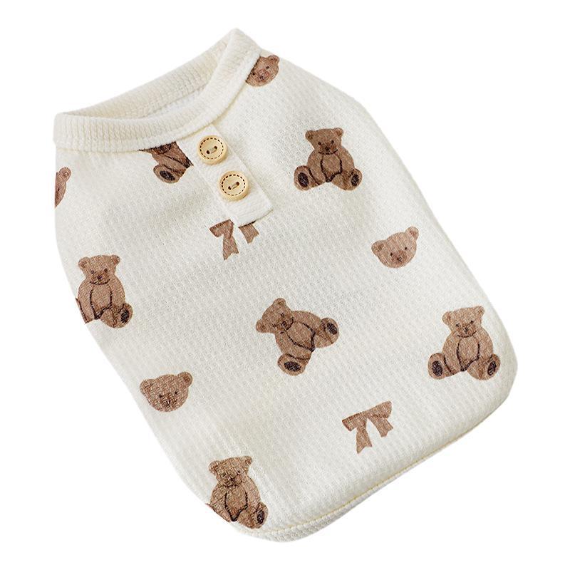 HKM-174803 Casual Short Sleeve Waffle Dog Clothes in Beige for Small Breeds