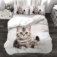 HKM-174803 Three-Piece Realistic Animal Quilt Cover Set for Cats and Dogs - Modern Polyester Bedding with Flower Design
