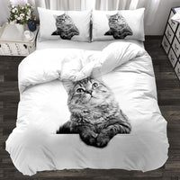 HKM-174803 Three-Piece Realistic Animal Quilt Cover Set for Cats and Dogs - Modern Polyester Bedding with Flower Design