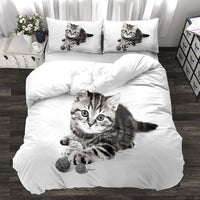 HKM-174803 Three-Piece Realistic Animal Quilt Cover Set for Cats and Dogs - Modern Polyester Bedding with Flower Design