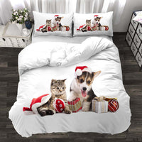 HKM-174803 Three-Piece Realistic Animal Quilt Cover Set for Cats and Dogs - Modern Polyester Bedding with Flower Design