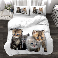 HKM-174803 Three-Piece Realistic Animal Quilt Cover Set for Cats and Dogs - Modern Polyester Bedding with Flower Design