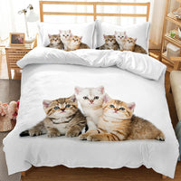 HKM-174803 Three-Piece Realistic Animal Quilt Cover Set for Cats and Dogs - Modern Polyester Bedding with Flower Design