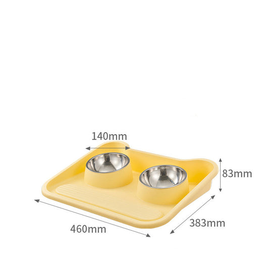 HKM-174867 Stainless Steel Tilted Double Bowl Pet Feeder with Neck Protection and Leak Proof Design