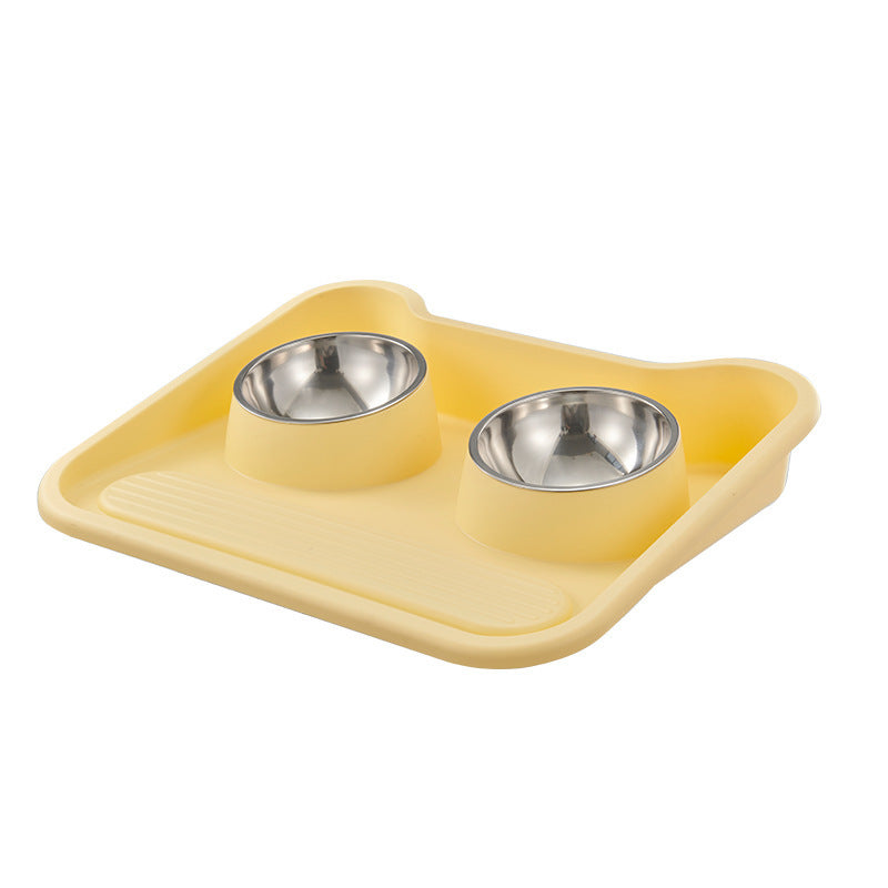 HKM-174867 Stainless Steel Tilted Double Bowl Pet Feeder with Neck Protection and Leak Proof Design