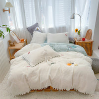 HKM-174995 Four-Piece Soft Rabbit Hair Plush Bed Set in Multiple Colors