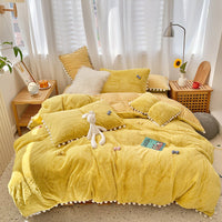 HKM-174995 Four-Piece Soft Rabbit Hair Plush Bed Set in Multiple Colors