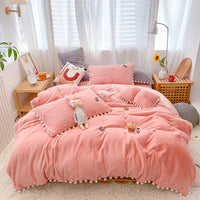 HKM-174995 Four-Piece Soft Rabbit Hair Plush Bed Set in Multiple Colors
