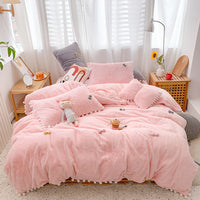 HKM-174995 Four-Piece Soft Rabbit Hair Plush Bed Set in Multiple Colors