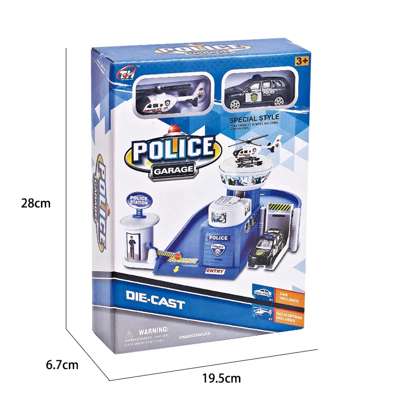 HKM-175251 Diecast Police Station Play Set with Alloy Vehicles for Kids Ages 3 and Up