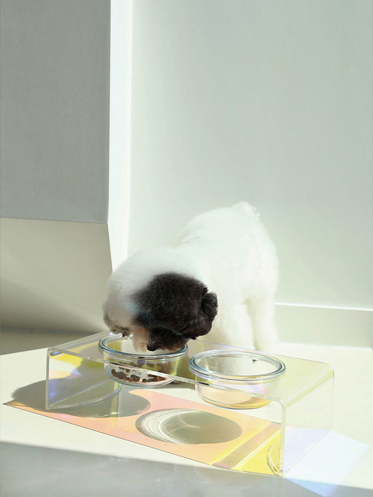 HKM-175507 Acrylic Rainbow Pet Feeder Bowl for Cats and Small Dogs, Dazzling Design, Anti-Slip Base