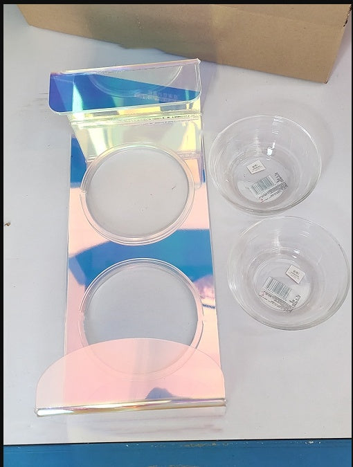 HKM-175507 Acrylic Rainbow Pet Feeder Bowl for Cats and Small Dogs, Dazzling Design, Anti-Slip Base