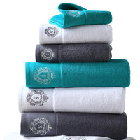 HKM-175571 Oversized Pure Cotton Embroidered Bath Towel - Absorbent Facial Towel in White, Dark Grey or Peacock Blue