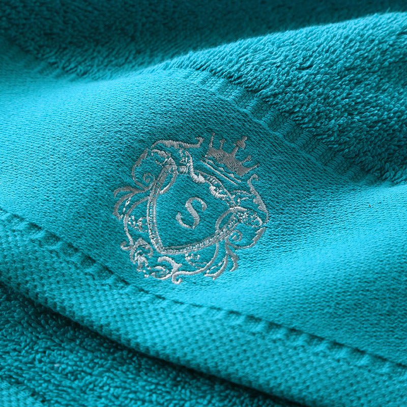 HKM-175571 Oversized Pure Cotton Embroidered Bath Towel - Absorbent Facial Towel in White, Dark Grey or Peacock Blue
