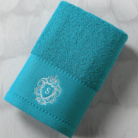 HKM-175571 Oversized Pure Cotton Embroidered Bath Towel - Absorbent Facial Towel in White, Dark Grey or Peacock Blue