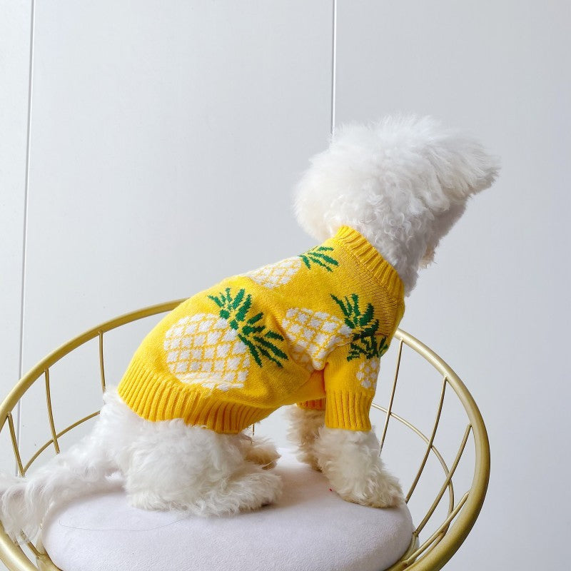 HKM-175571 Pineapple Print Wool Pet Sweater for Autumn and Winter - Casual Design in Yellow