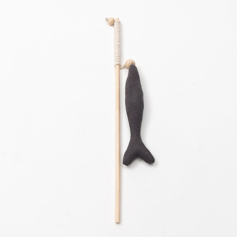 HKM-175635 Funny Cat Stick with Canvas Fish Rod Nibble Toy for Playful Kittens