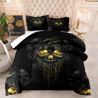 HKM-175827 Halloween Skull Quilt Set for Double, Full, and Queen Beds - Soft Cotton Digital Print
