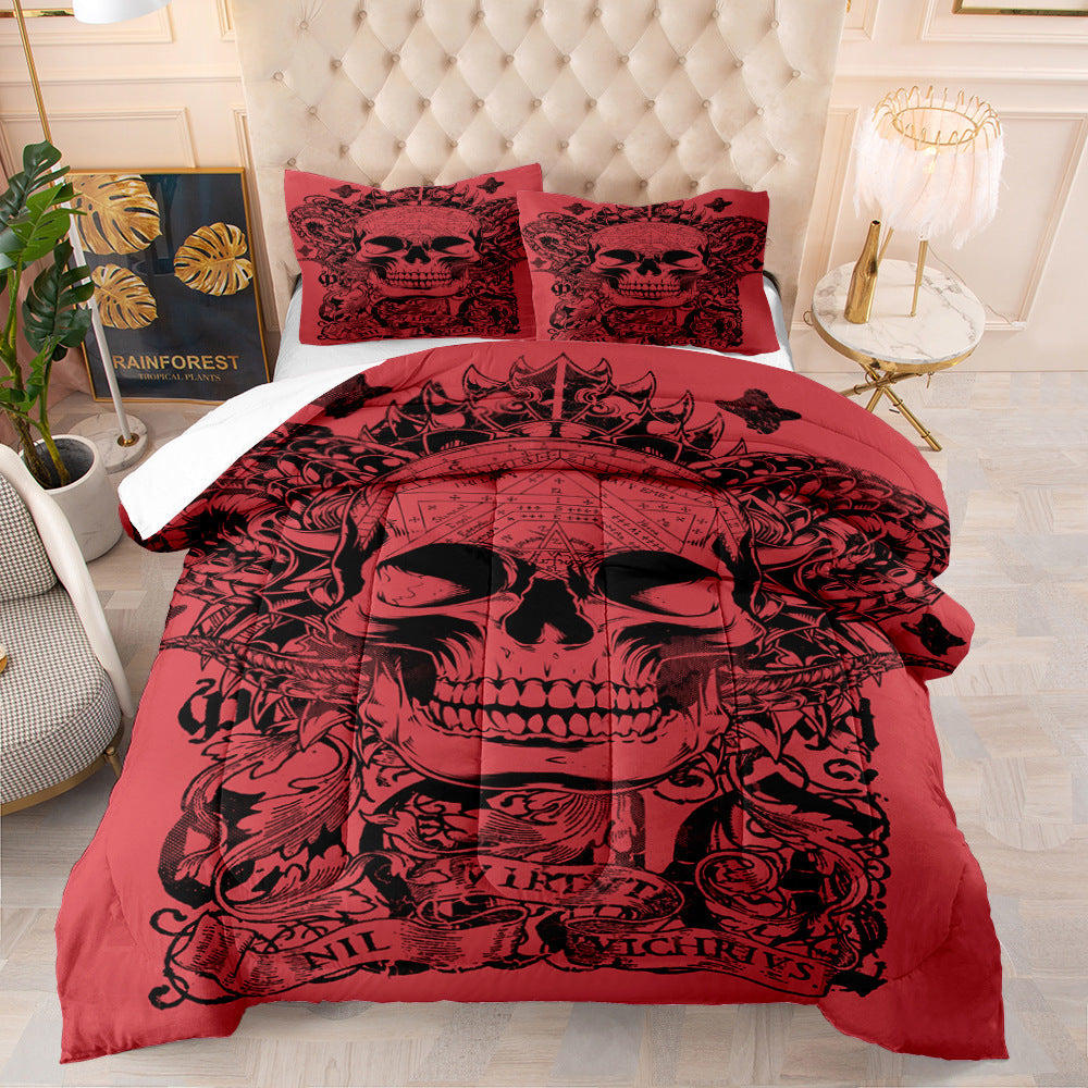HKM-175827 Halloween Skull Quilt Set for Double, Full, and Queen Beds - Soft Cotton Digital Print