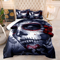 HKM-175827 Halloween Skull Quilt Set for Double, Full, and Queen Beds - Soft Cotton Digital Print