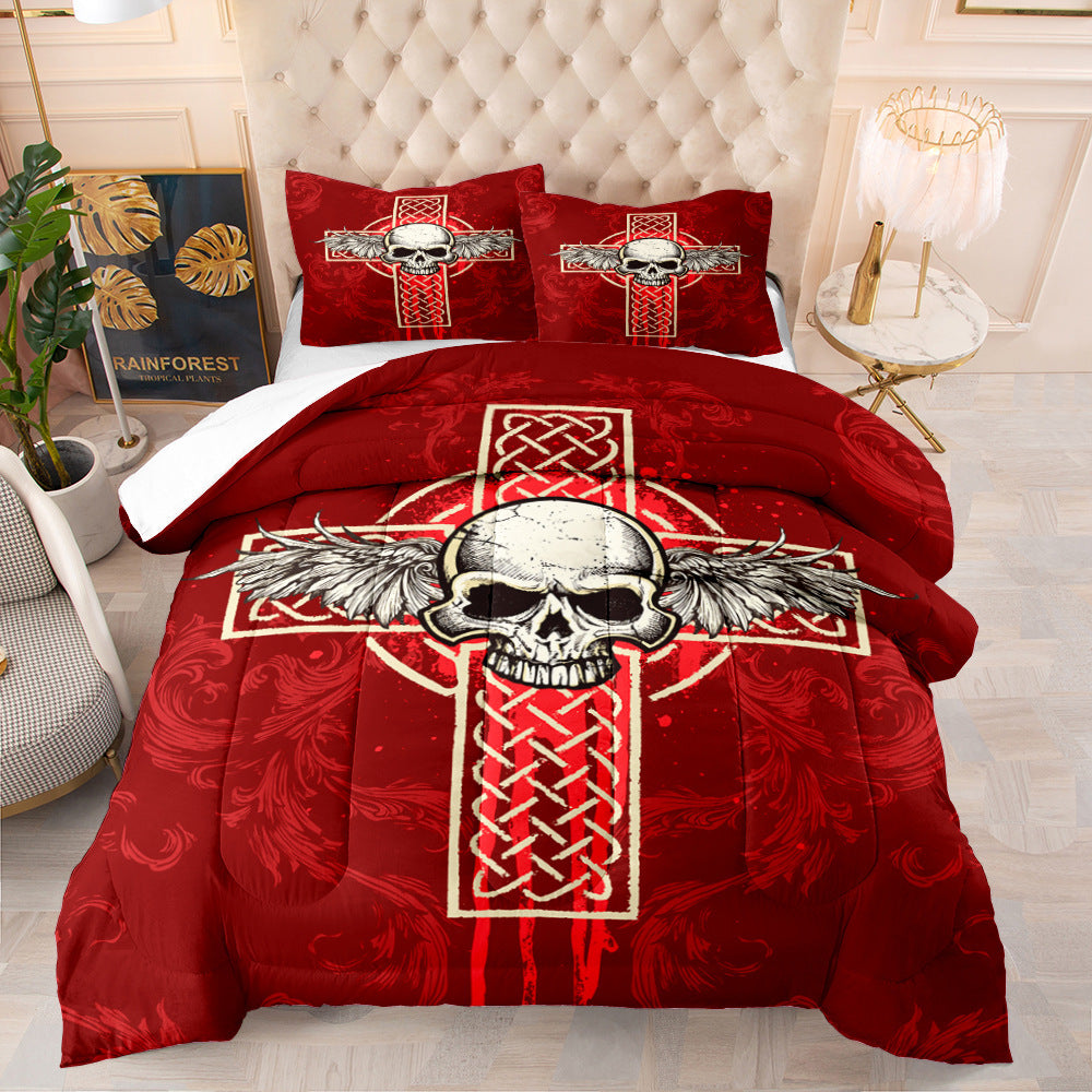HKM-175827 Halloween Skull Quilt Set for Double, Full, and Queen Beds - Soft Cotton Digital Print