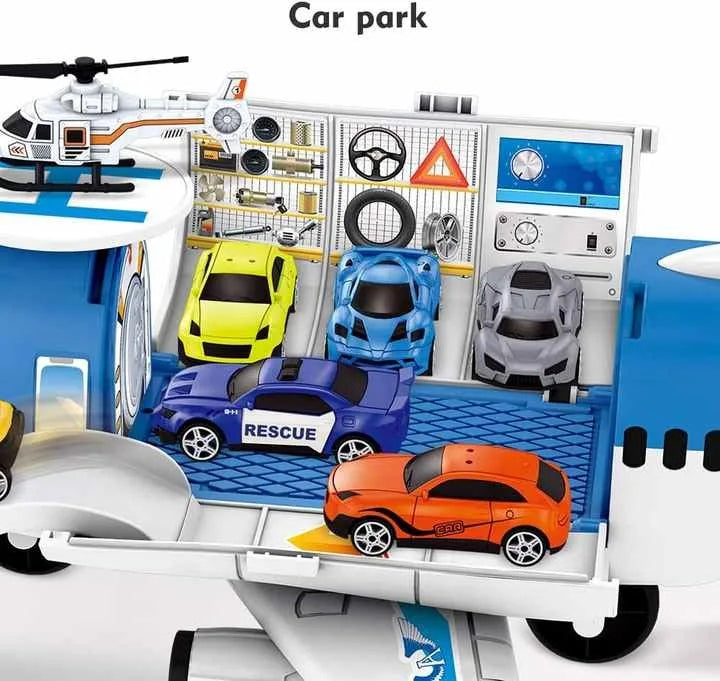 HKM-175955 Diecast Aircraft Carrier Helicopter Toy Set with Airplane & Cargo Vehicles for Kids