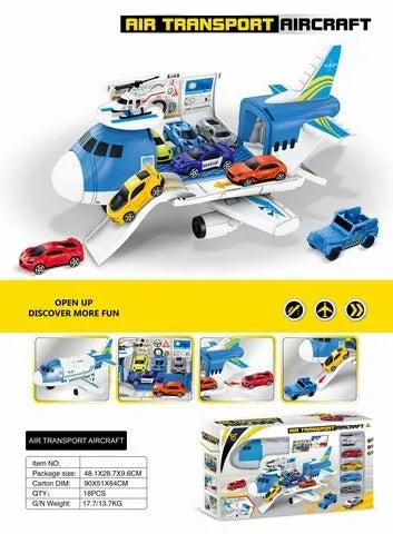 HKM-175955 Diecast Aircraft Carrier Helicopter Toy Set with Airplane & Cargo Vehicles for Kids