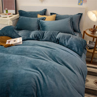 HKM-175955 Plush Double-Sided Fleece Duvet Cover Set in Warm Yellow and Various Colors