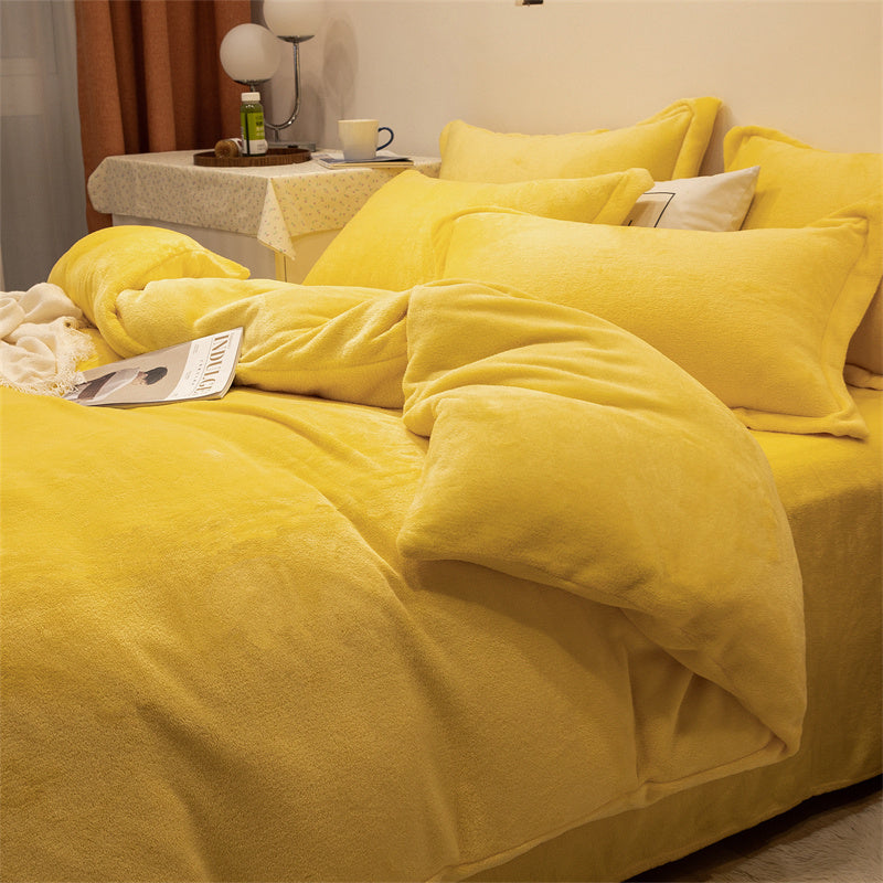KTX-175955 Plush Double-Sided Fleece Duvet Cover Set in Warm Yellow and Various Colors