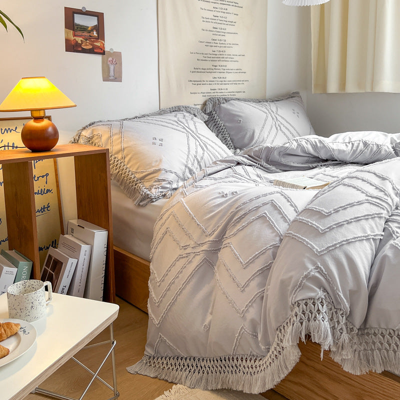 HKM-176147 Bohemian Cotton Quilt Set - 4-Piece Ins Wind Stereo Style for 1.5m, 1.8m, and 2.0m Beds