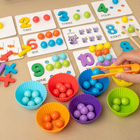 HKM-176147 Wooden Numeral Cognitive Arithmetic Puzzle and Bead Matching Educational Toy for Ages 2 and Up
