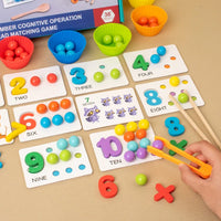 HKM-176147 Wooden Numeral Cognitive Arithmetic Puzzle and Bead Matching Educational Toy for Ages 2 and Up