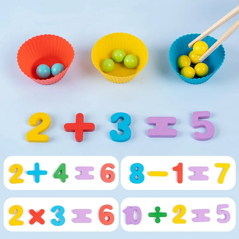 HKM-176147 Wooden Numeral Cognitive Arithmetic Puzzle and Bead Matching Educational Toy for Ages 2 and Up