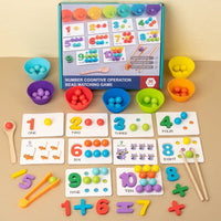 HKM-176147 Wooden Numeral Cognitive Arithmetic Puzzle and Bead Matching Educational Toy for Ages 2 and Up